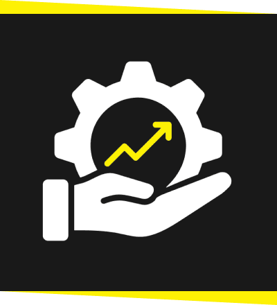 Hand holding gear with arrow